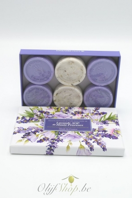 Luxe geschenkkoffer met 6 ronde zeepjes met essentiële lavendelolie - EP